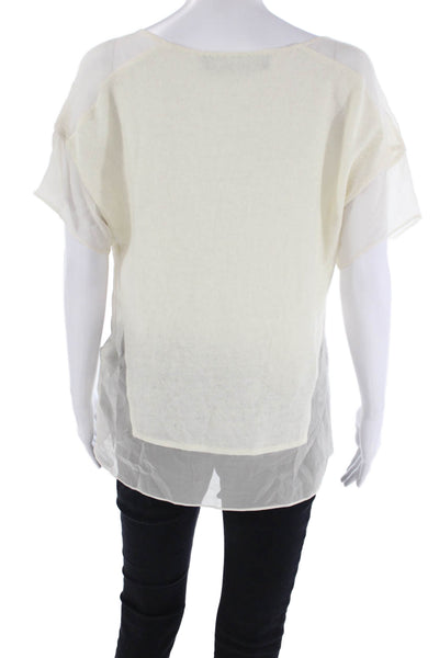 Thakoon Womens Short Sleeve Sheer Trim Angora Knit Top White Size Small