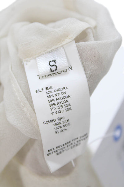 Thakoon Womens Short Sleeve Sheer Trim Angora Knit Top White Size Small