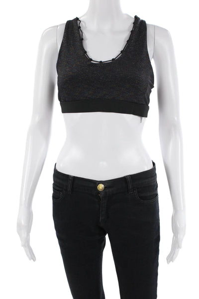 Soul Womens Scoop Neck Cross Back Metallic Knit Sports Bra Black Size Medium