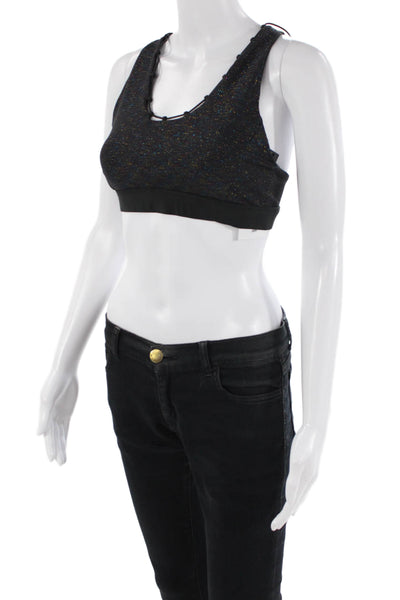 Soul Womens Scoop Neck Cross Back Metallic Knit Sports Bra Black Size Medium