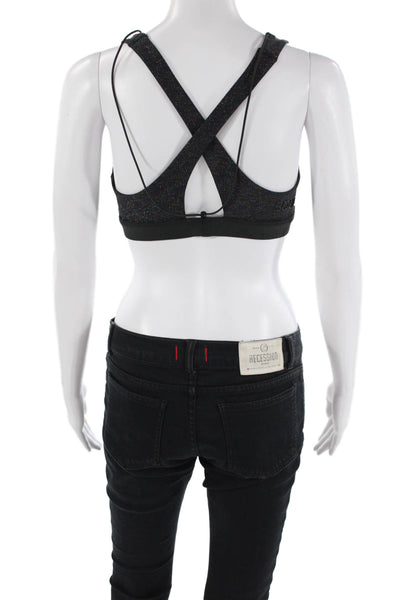 Soul Womens Scoop Neck Cross Back Metallic Knit Sports Bra Black Size Medium