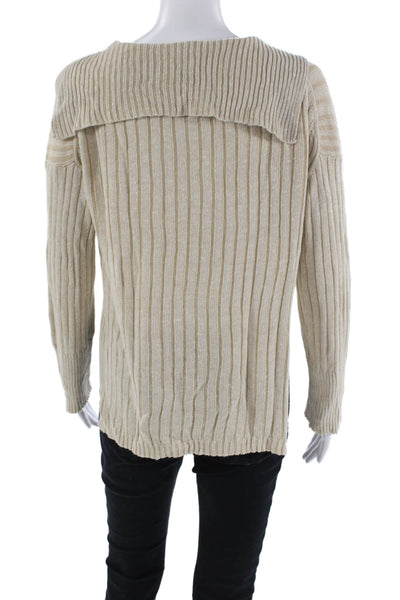 J Crew Womens Long Sleeve Collared V Neck Sweatshirt Brown White Size S/M