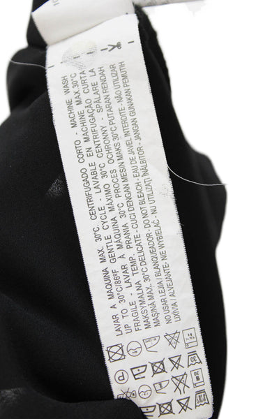 Zara Womens Short Sleeve Button Front Tie Neck Sheer Top Black Size Medium