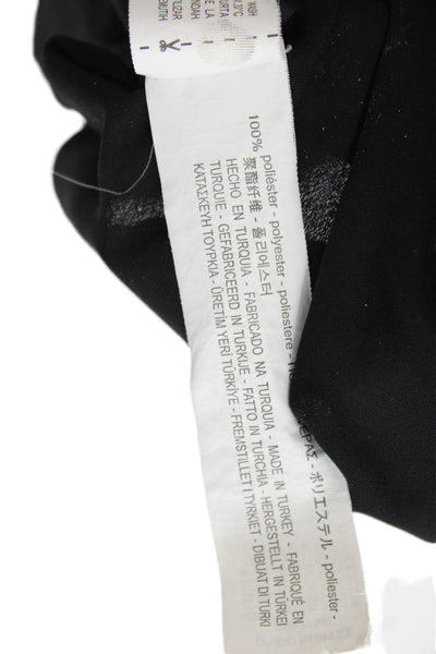Zara Womens Short Sleeve Button Front Tie Neck Sheer Top Black Size Medium