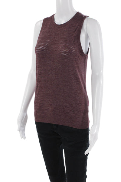 Lululemon Womens Crew Neck Open Knit Lightweight Tank Top Burgundy Size 4