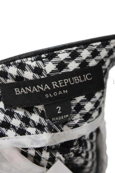 Banana Republic Womens Mid Rise Plaid Trouser Pants Black White Size 2