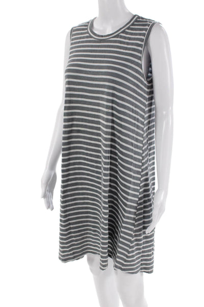 Wilt Womens Sleeveless Scoop Neck Striped Shift Dress Gray White Size XS