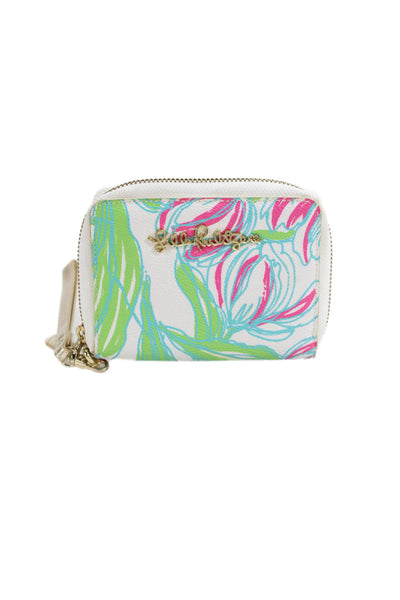 Lilly Pulitzer Womens Zip Around Logo Floral Bi Fold Wallet Wristlet White Multi