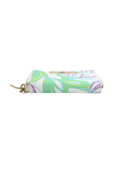 Lilly Pulitzer Womens Zip Around Logo Floral Bi Fold Wallet Wristlet White Multi