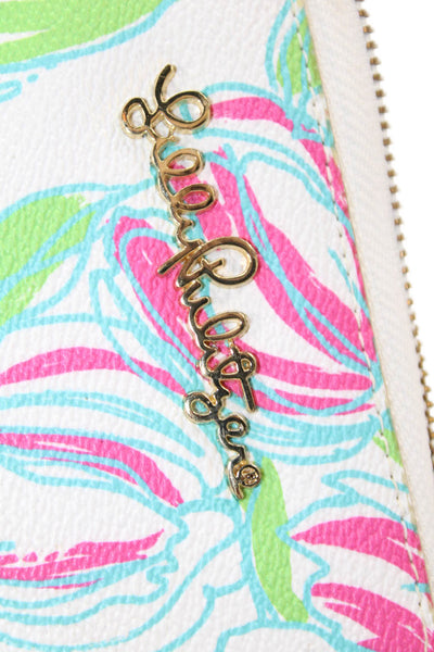 Lilly Pulitzer Womens Zip Around Logo Floral Bi Fold Wallet Wristlet White Multi