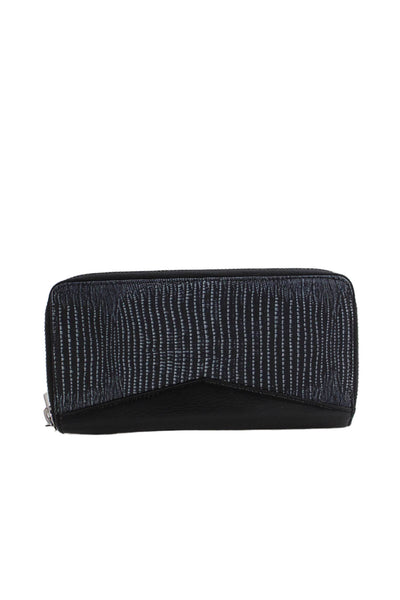 Aimee Kestenberg Womens Zip Around Abstract Continental Wallet Black Blue
