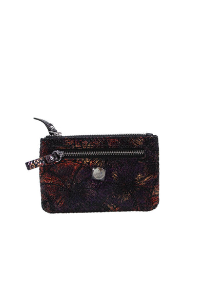 Lodis Womens Zip Top Pocket Front Abstract Card Holder Wallet Black Purple Brown