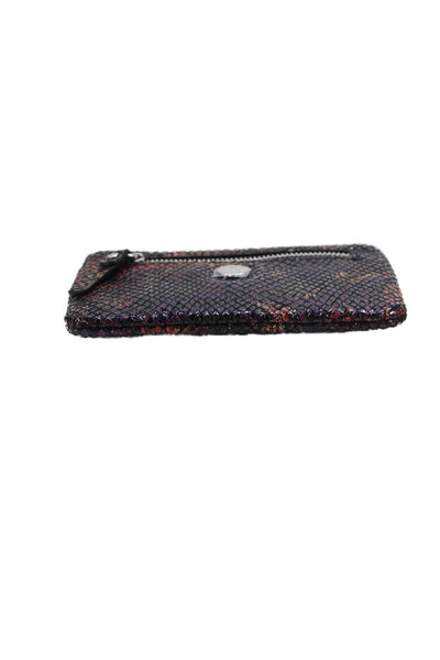 Lodis Womens Zip Top Pocket Front Abstract Card Holder Wallet Black Purple Brown