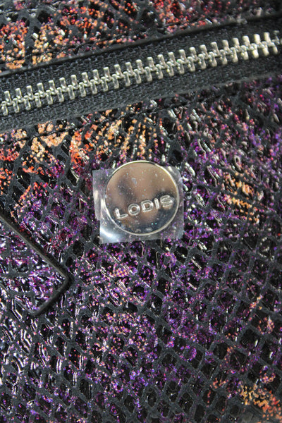 Lodis Womens Zip Top Pocket Front Abstract Card Holder Wallet Black Purple Brown