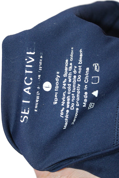 Set Active Womens Textured High Waisted Lined Leggings Navy Size L