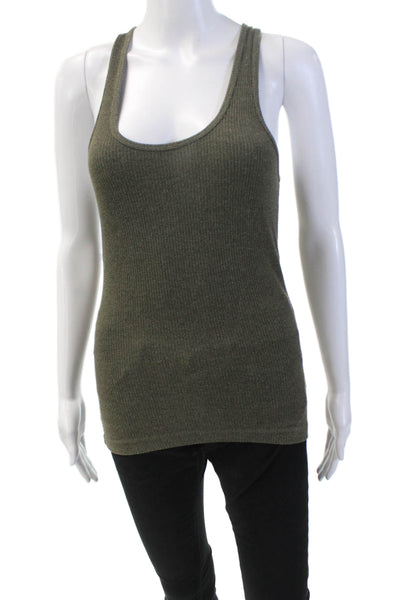 Agolde Womens Ribbed Scoop Neck Tank Top Olive Size M