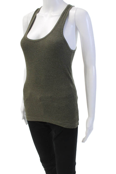 Agolde Womens Ribbed Scoop Neck Tank Top Olive Size M