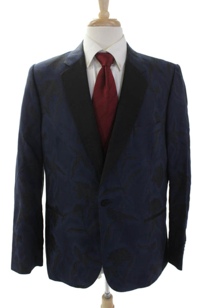 Paul Smith Mens Single Button Notched Lapel Floral Blazer Jacket Navy Black 46R