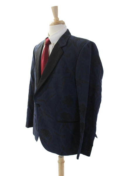 Paul Smith Mens Single Button Notched Lapel Floral Blazer Jacket Navy Black 46R