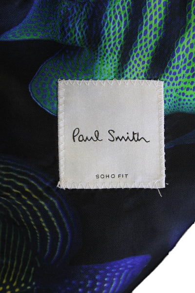Paul Smith Mens Single Button Notched Lapel Floral Blazer Jacket Navy Black 46R