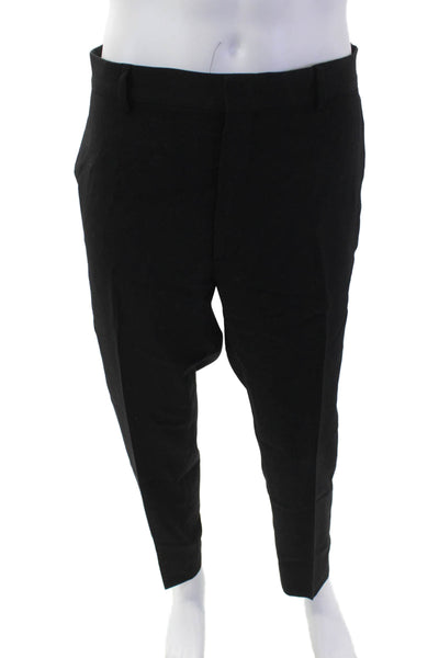 Fendi Mens Zipper Fly Pleated Zucca Printed Trim Dress Pants Black Size IT 56