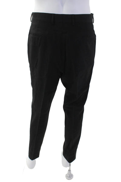 Fendi Mens Zipper Fly Pleated Zucca Printed Trim Dress Pants Black Size IT 56