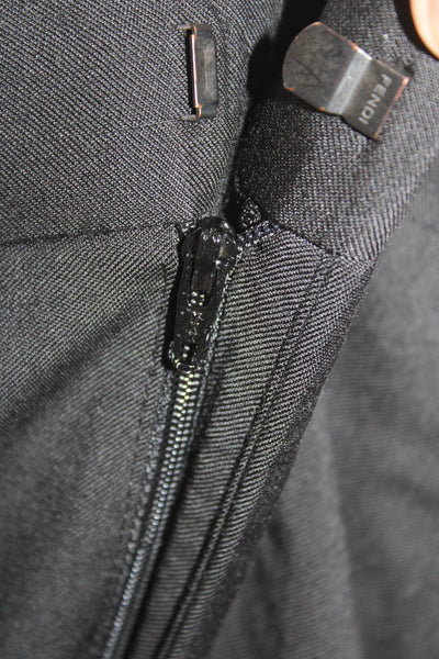 Fendi Mens Zipper Fly Pleated Zucca Printed Trim Dress Pants Black Size IT 56