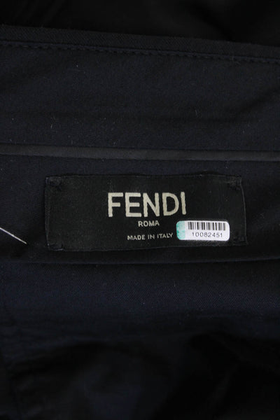 Fendi Mens Zipper Fly Pleated Zucca Printed Trim Dress Pants Black Size IT 56