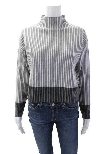 Tahari Womens Striped Long Sleeves Turtleneck Sweater Grey Size Extra Small