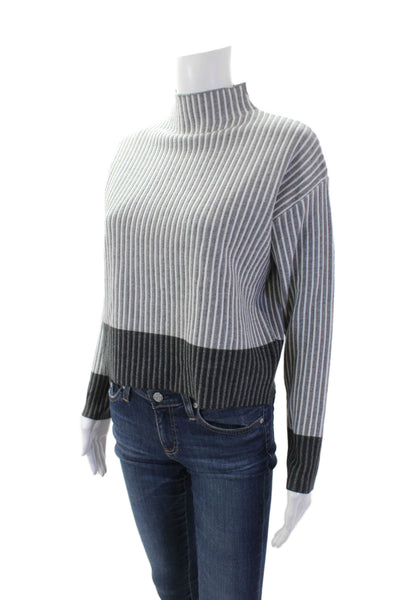Tahari Womens Striped Long Sleeves Turtleneck Sweater Grey Size Extra Small