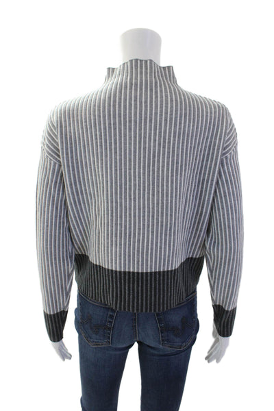 Tahari Womens Striped Long Sleeves Turtleneck Sweater Grey Size Extra Small