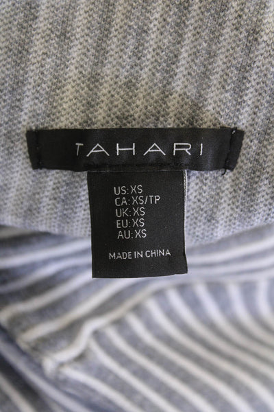 Tahari Womens Striped Long Sleeves Turtleneck Sweater Grey Size Extra Small