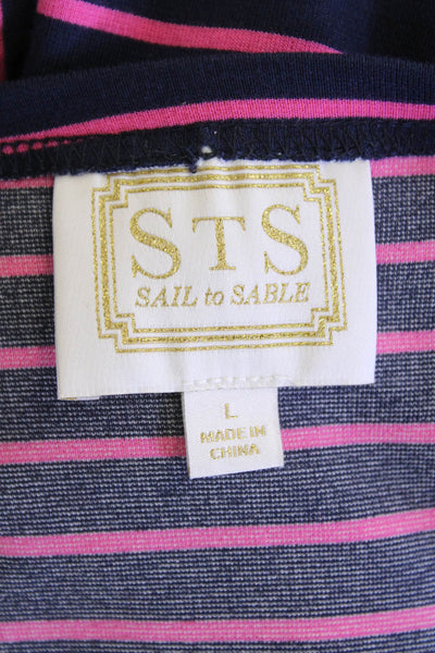 STS Sail To Sable Womens Striped Shirt Dress Navy Blue Pink Size Large