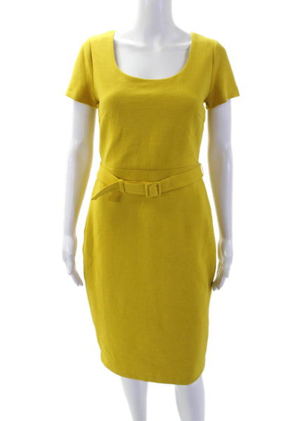 Boden Womens Short Sleeves Belted Pencil Dress Yellow Cotton Size 6 Petite