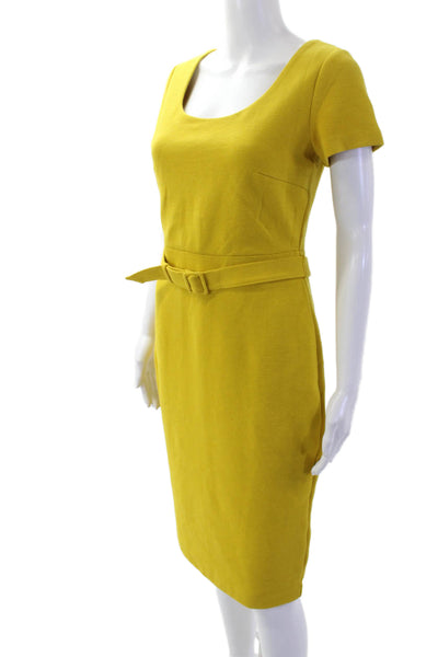 Boden Womens Short Sleeves Belted Pencil Dress Yellow Cotton Size 6 Petite