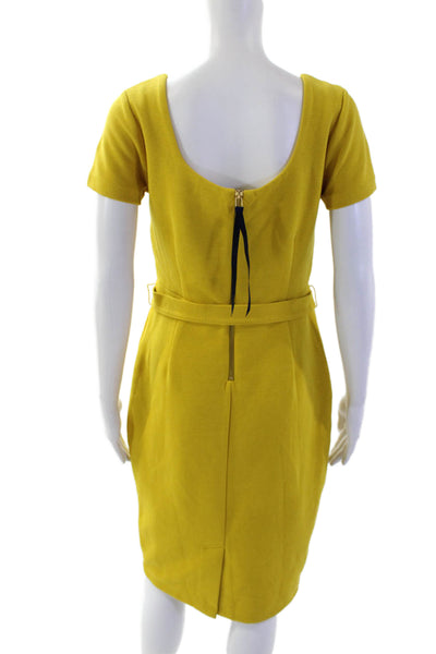 Boden Womens Short Sleeves Belted Pencil Dress Yellow Cotton Size 6 Petite