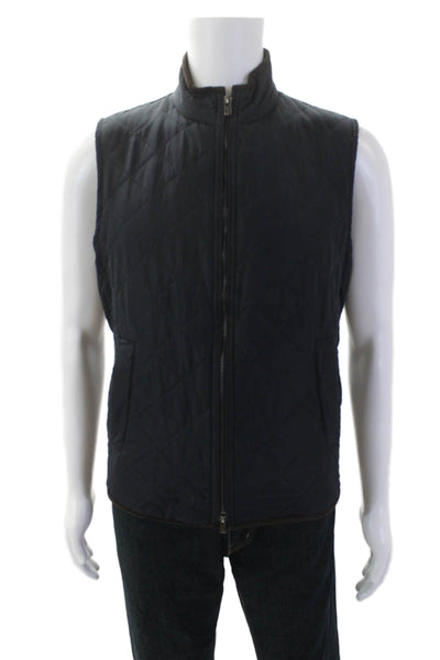 Magaschoni Mens Quilted Texture Full Zipper Vest Jacket Navy Blue Size Small