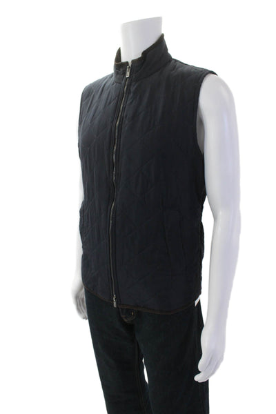 Magaschoni Mens Quilted Texture Full Zipper Vest Jacket Navy Blue Size Small