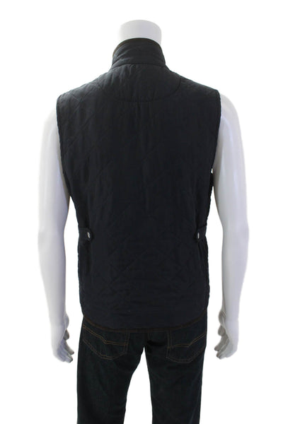 Magaschoni Mens Quilted Texture Full Zipper Vest Jacket Navy Blue Size Small