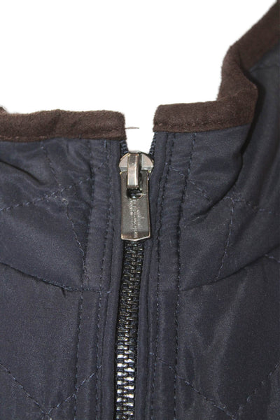 Magaschoni Mens Quilted Texture Full Zipper Vest Jacket Navy Blue Size Small