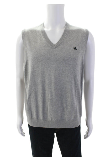 Brooks Brothers Mens V Neck Sleeveless Shell Sweater Grey Cotton Size Large