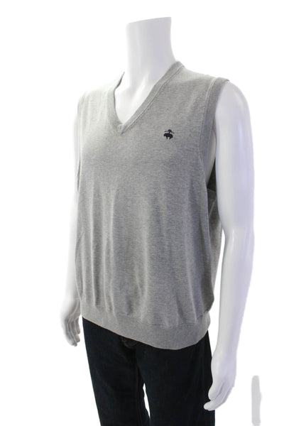 Brooks Brothers Mens V Neck Sleeveless Shell Sweater Grey Cotton Size Large