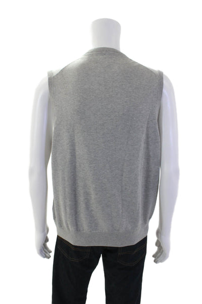 Brooks Brothers Mens V Neck Sleeveless Shell Sweater Grey Cotton Size Large