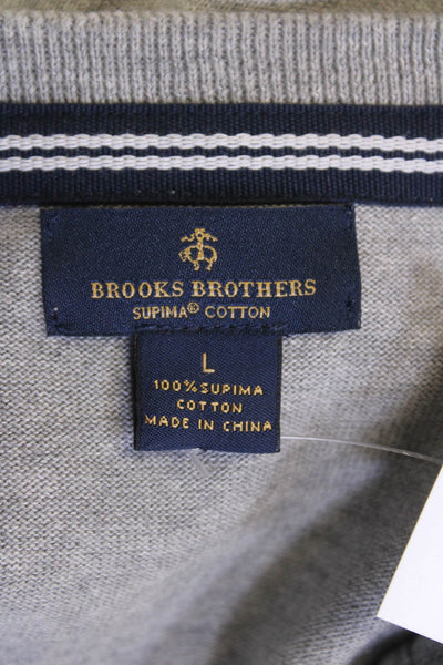 Brooks Brothers Mens V Neck Sleeveless Shell Sweater Grey Cotton Size Large