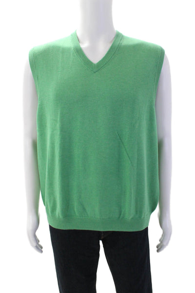 Brooks Brothers Mens V Neck Sleeveless Shell Sweater Green Cotton Size Large
