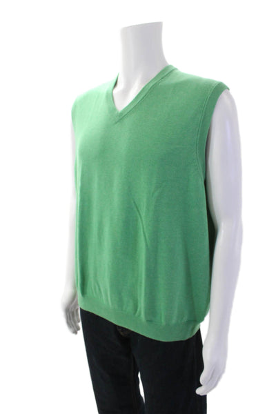 Brooks Brothers Mens V Neck Sleeveless Shell Sweater Green Cotton Size Large