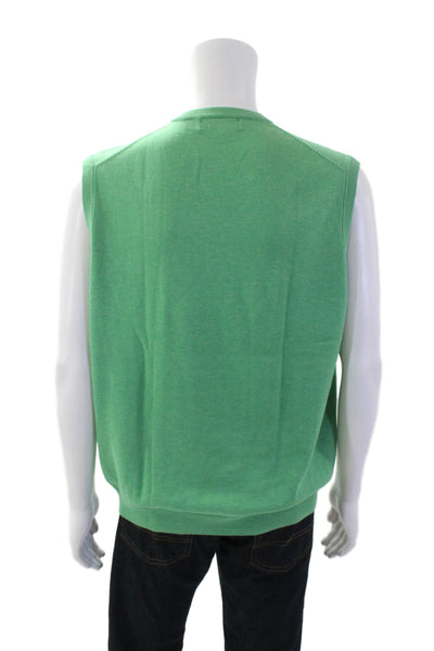 Brooks Brothers Mens V Neck Sleeveless Shell Sweater Green Cotton Size Large
