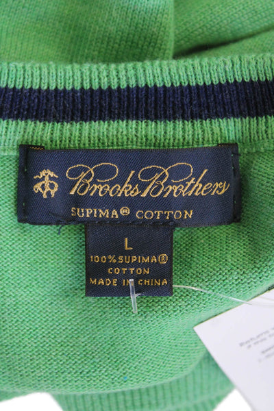 Brooks Brothers Mens V Neck Sleeveless Shell Sweater Green Cotton Size Large