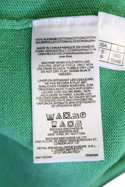 Brooks Brothers Mens V Neck Sleeveless Shell Sweater Green Cotton Size Large