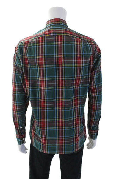 J Crew Mens Plaid Flex Washed Button Down Shirt Green Red Cotton Size Medium